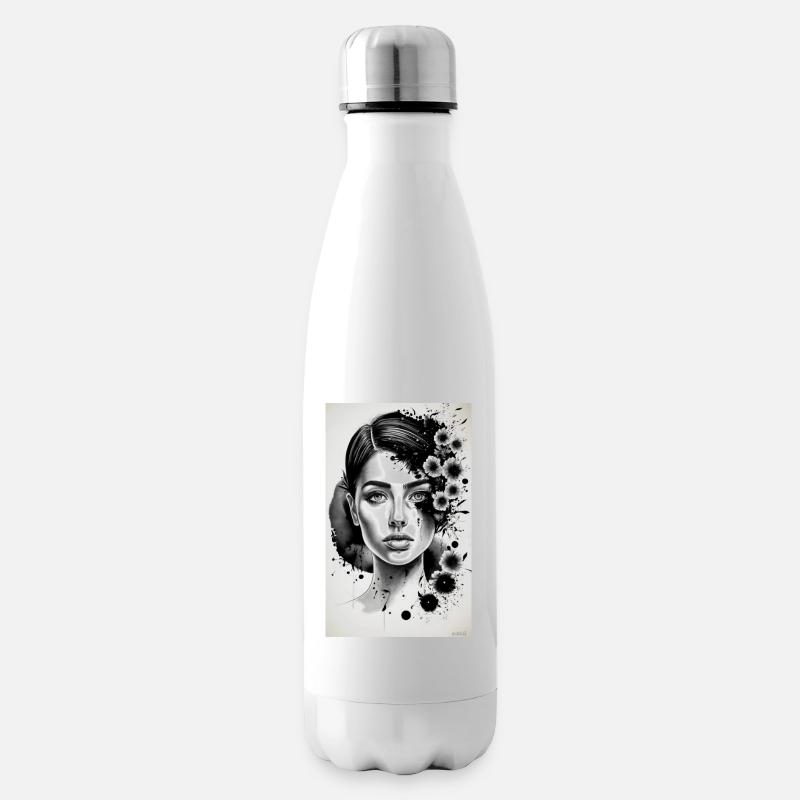 schwarz-weiße Frau - Isolierflasche - Weiß