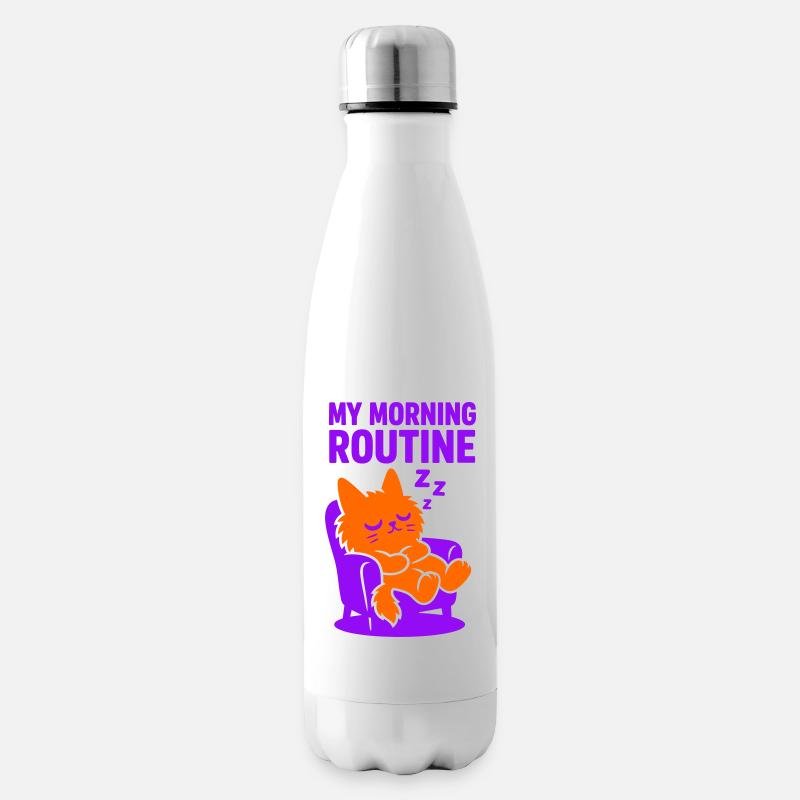 Routine matinale chat #1 - Bouteille isotherme - blanc