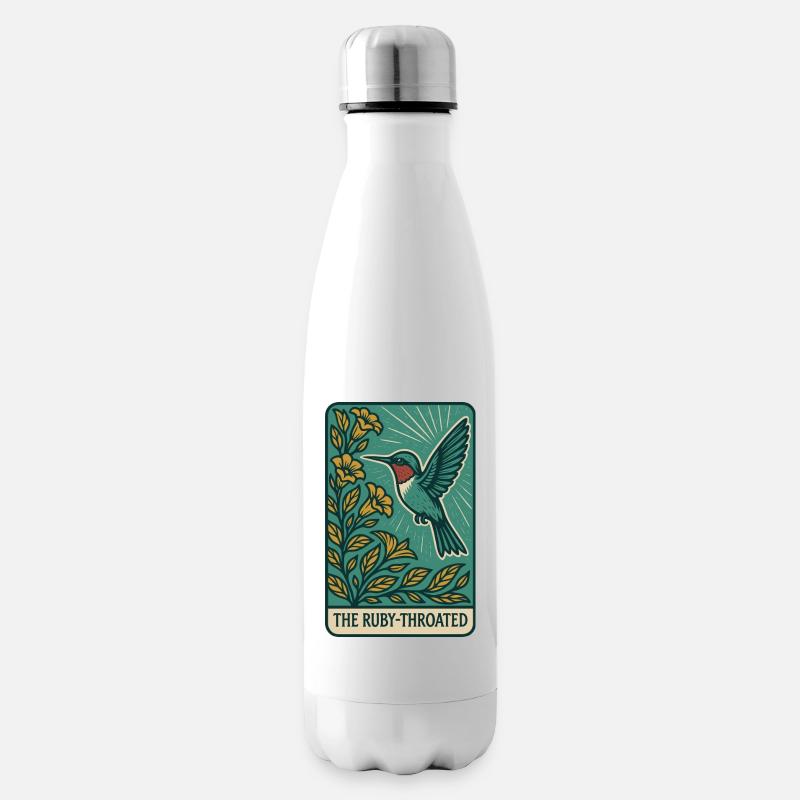 Colibri et fleurs – Oiseau botanique vintage - Bouteille isotherme - blanc