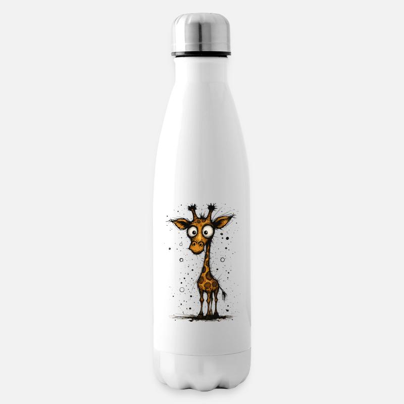 Girafe drôle avec de grands yeux - éclaboussure comique - Bouteille isotherme - blanc