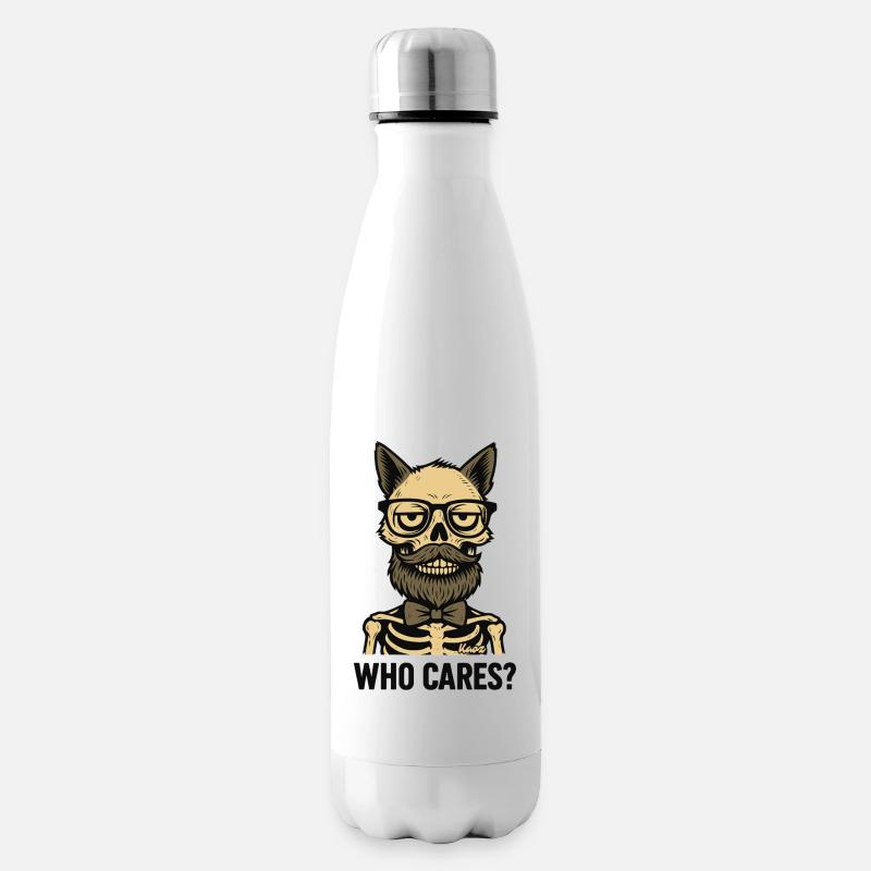 Totenkopf Katzen Mann mit Bart und Brille - Isolierflasche - Weiß