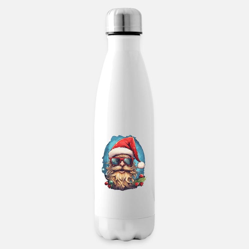 Comic-Kopf des Weihnachtsmanns mit Brille - Isolierflasche - Weiß