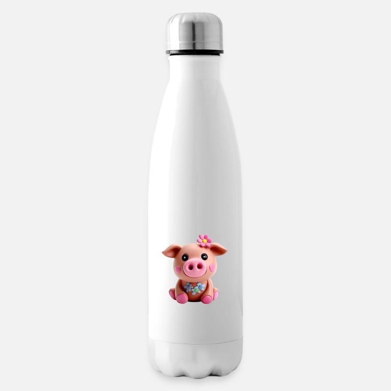 Joli cochon en pâte à modeler avec fleur - Bouteille isotherme - blanc