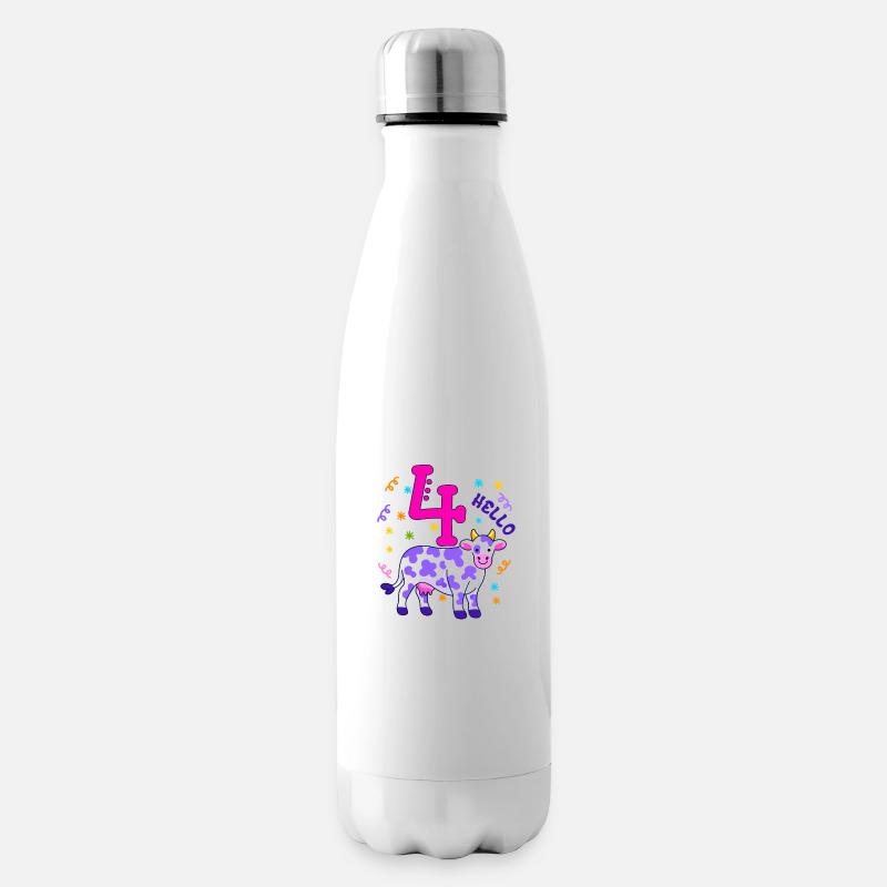 Hallo Four Cow, vierter Geburtstag, 4. Geburtstag - Isolierflasche - Weiß
