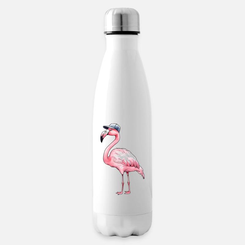 Flamant rose avec casquette de Baseball - Bouteille isotherme - blanc
