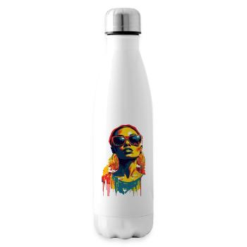 Beautiful female paint art Face colorful woman - Insulated Water Bottle - white - Right