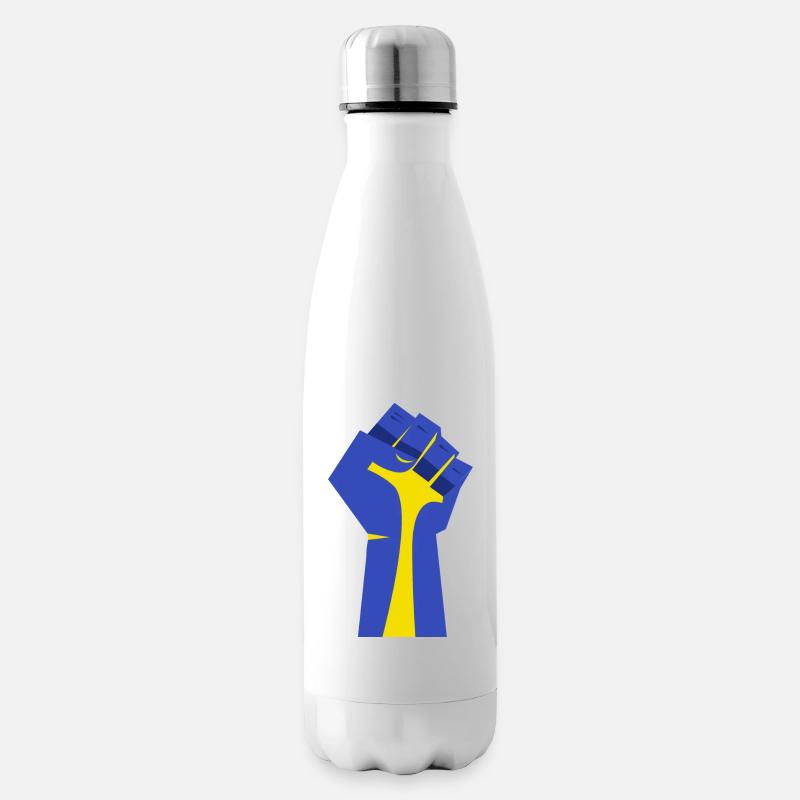 Die erhobene Faust (blau, gelb) - Isolierflasche - Weiß