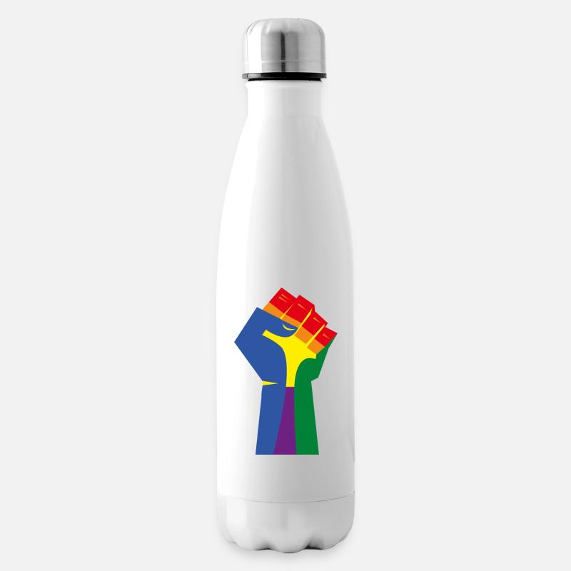 Le poing levé (couleurs de l’arc-en-ciel) - Bouteille isotherme - blanc