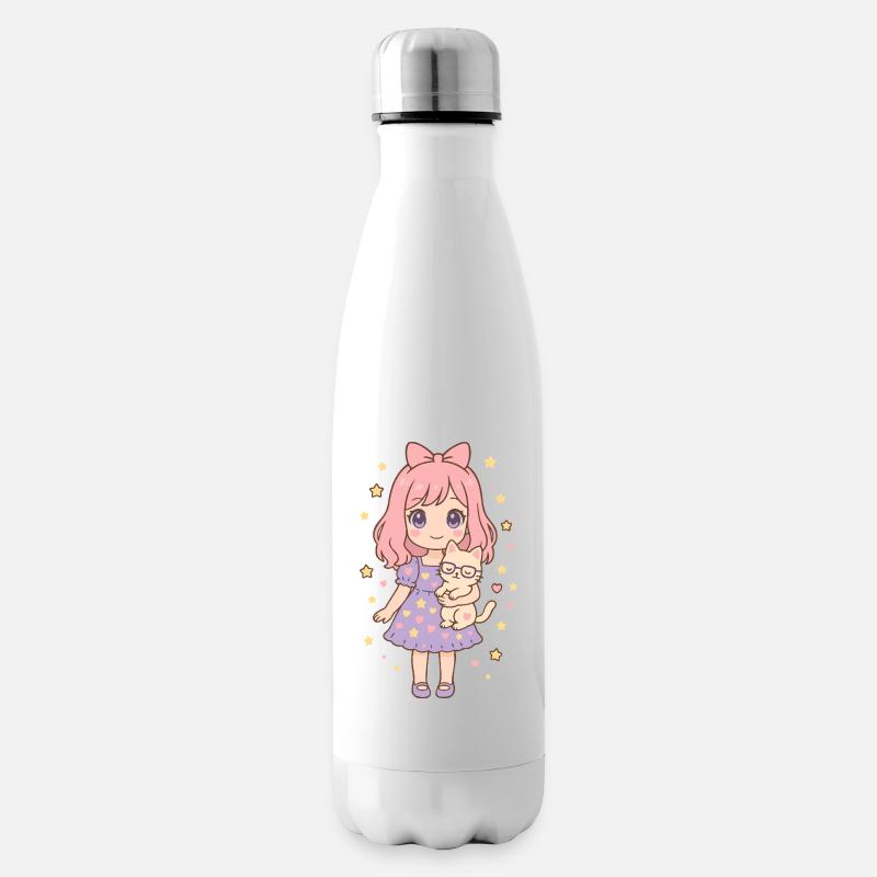 Kleines Mädchen mit Katze von Helfspawn - Isolierflasche - Weiß