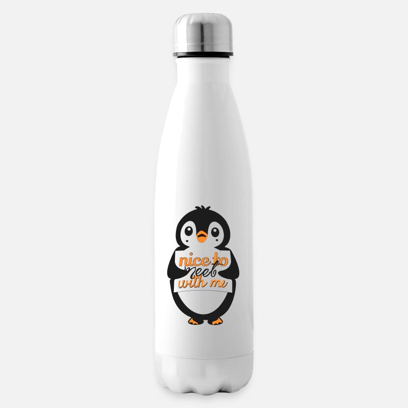 Pinguin mit Nice to Meet Me - Isolierflasche - Weiß