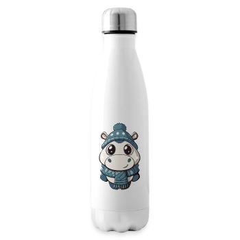 Cute hippo with scarf and bobble hat. - Insulated Water Bottle - white - Right