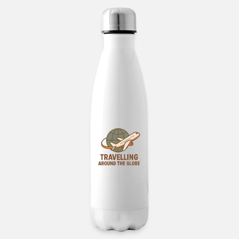 Travelling Around the Globe – Flugzeug & Globus - Isolierflasche - Weiß