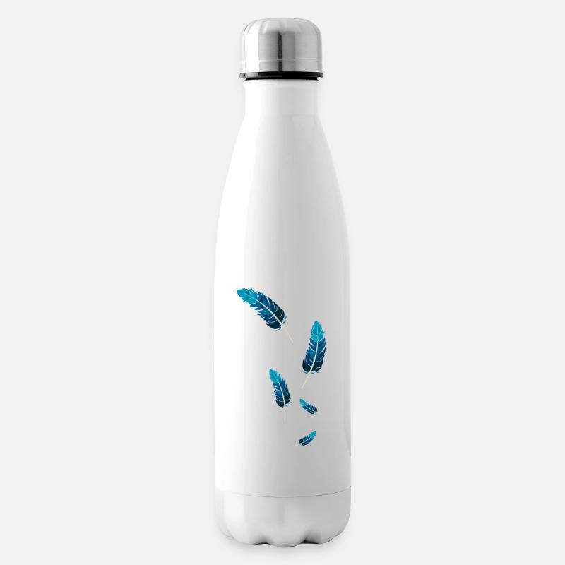 Blaue Federn - Isolierflasche - Weiß