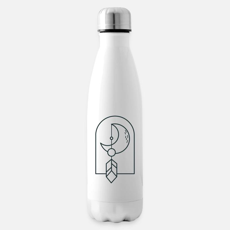BOHO-Mond und Fallfeder auf einem Bogen - Isolierflasche - Weiß