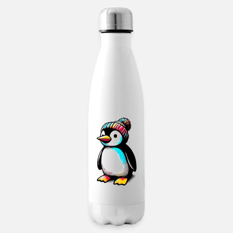 Pinguin mit winterlicher Wollmütze - Isolierflasche - Weiß