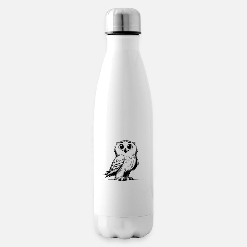 Lächelnde Schnee-Eule Kinder Zeichnung Skizze - Isolierflasche - Weiß
