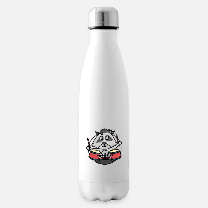 Waschbär mit Schlagzeug - Isolierflasche - Weiß