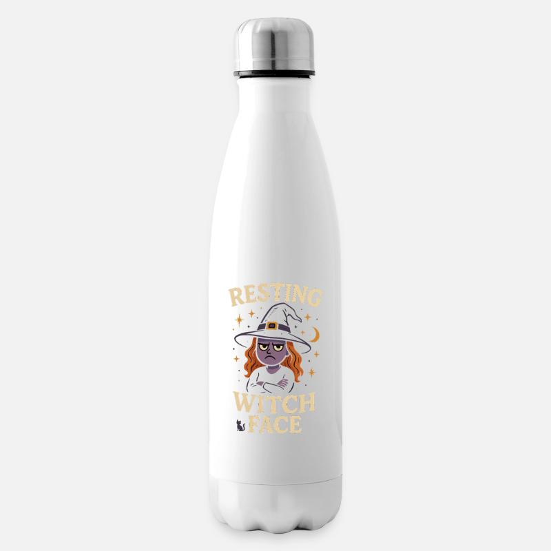 Visage de sorcière au repos - Chemise de sorcière de dessin animé drôle - Bouteille isotherme - blanc