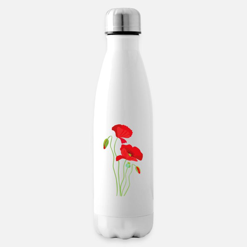 Mohn - Blumendesign - Isolierflasche - Weiß