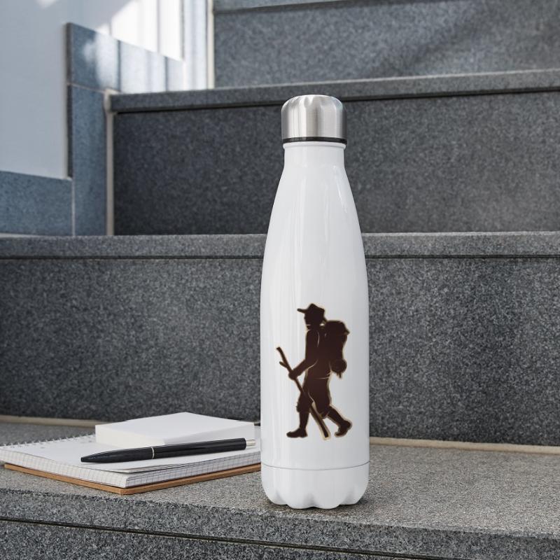 Pilger oder Wanderer mit Wanderstab & Rucksack Isolierflasche