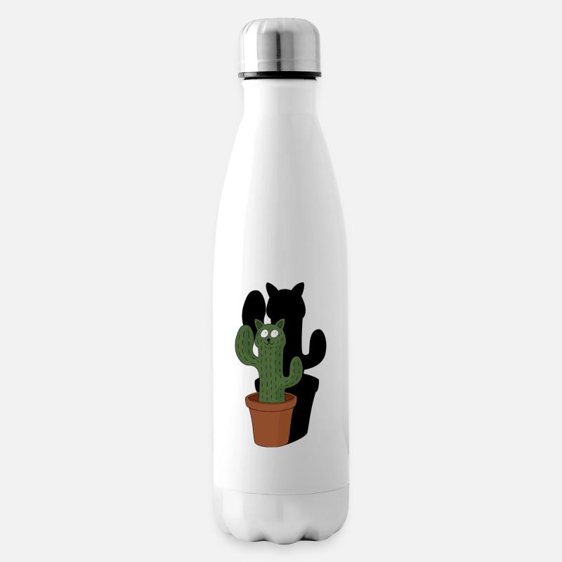 Chat comme cactus dans un pot de fleurs avec de l’ombre - Bouteille isotherme - blanc