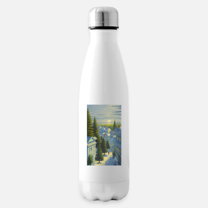 Wintersonnenuntergang in einem gemütlichen Dorf - Isolierflasche - Weiß