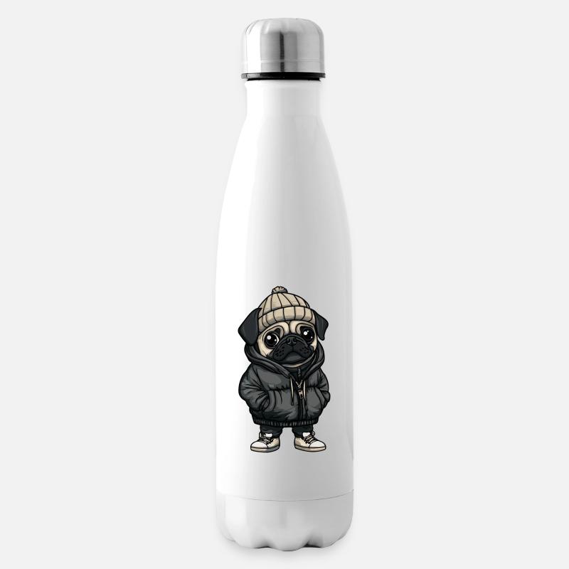 Mops Hund Cartoon - Isolierflasche - Weiß