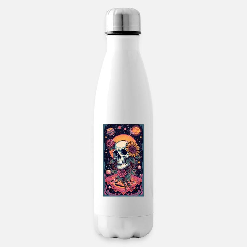 Schädel und Weltraumblume - Isolierflasche - Weiß