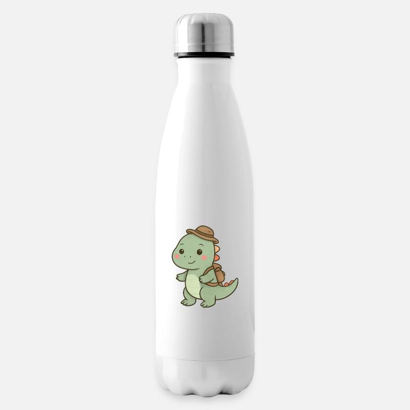 Kuscheliger Dino mit Abenteuerhut - Isolierflasche - Weiß