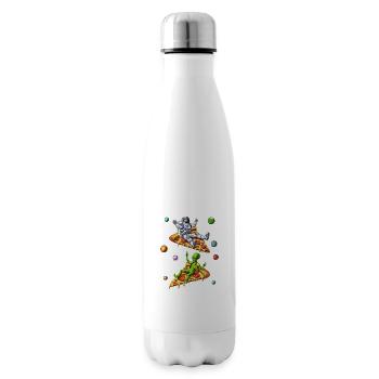 Astronaut And Alien Riding Pizza - Insulated Water Bottle - white - Right