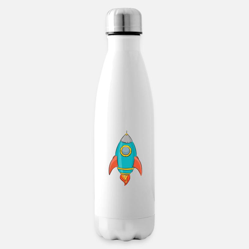 classic space rocket in space moon vintage 50s car - Isolierflasche - Weiß
