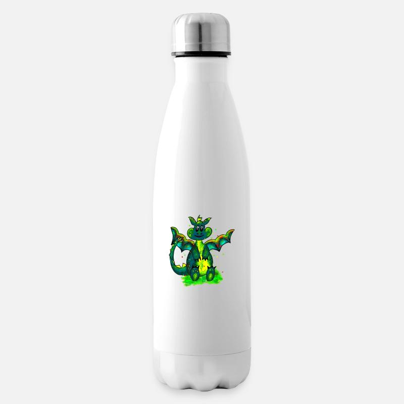 bunter Drachen - Isolierflasche - Weiß