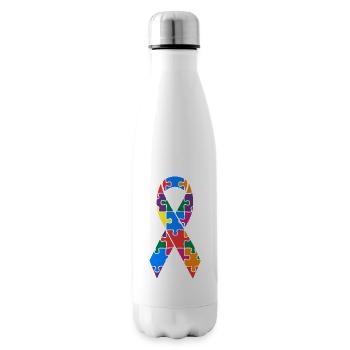 Autism Awareness Ribbon Puzzle Colorful - Insulated Water Bottle - white - Right