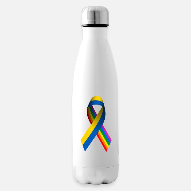 Ukrainische Friedensschleife mit Regenbogenfahne - Isolierflasche - Weiß