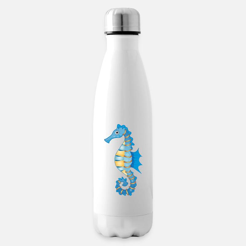 niedliches blaues Seepferdchen im Comic Stil - Isolierflasche - Weiß