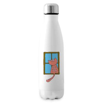 Cat at the window pink - Insulated Water Bottle - white - Right
