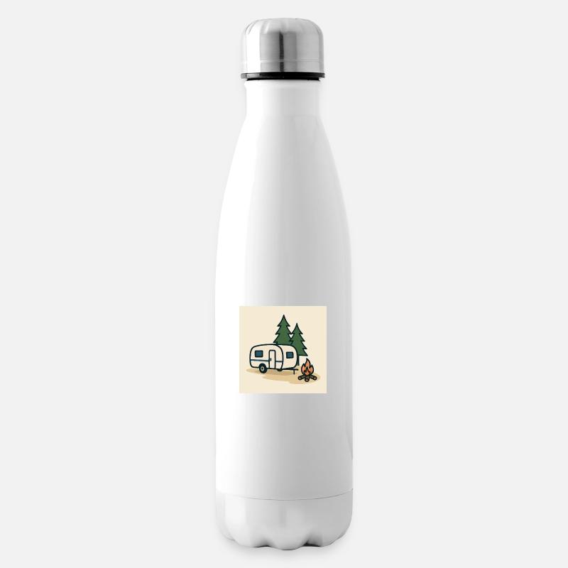 Caravane de camping sapins - Bouteille isotherme - blanc