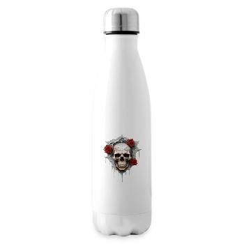 Dunkle Gothic Totenkopf Rosen Blumenkunst Grafik Mode - Isolierflasche - Weiß - Rechts