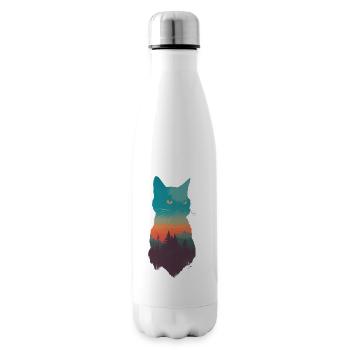 Katzen Silhouette mit einem Ausblick auf die Natur - Isolierflasche - Weiß - Rechts