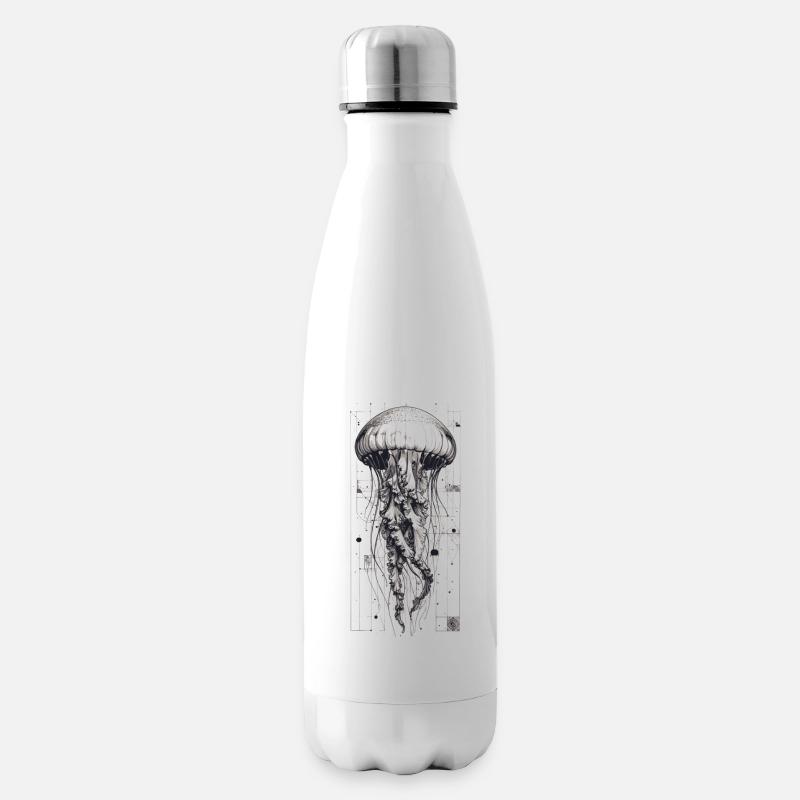 Black and White Technok Jellyfish - Insulated Water Bottle - white