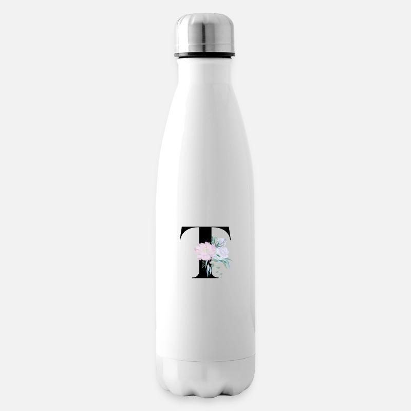 lettre T fleuris - Bouteille isotherme - blanc