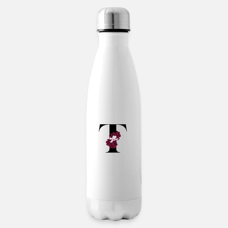 lettre T fleuris - Bouteille isotherme - blanc