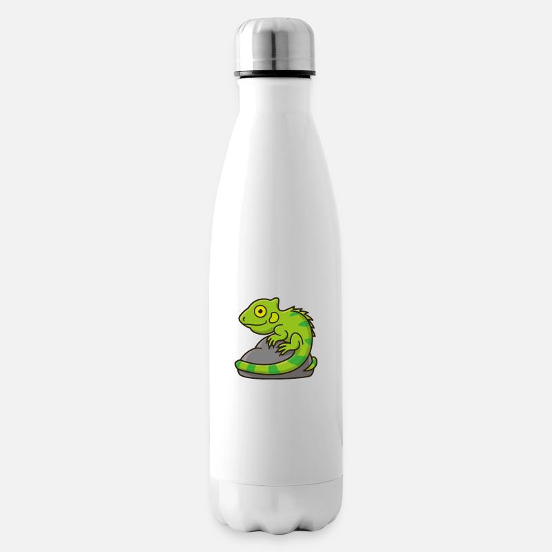 Petit iguane vert sur une pierre - Bouteille isotherme - blanc