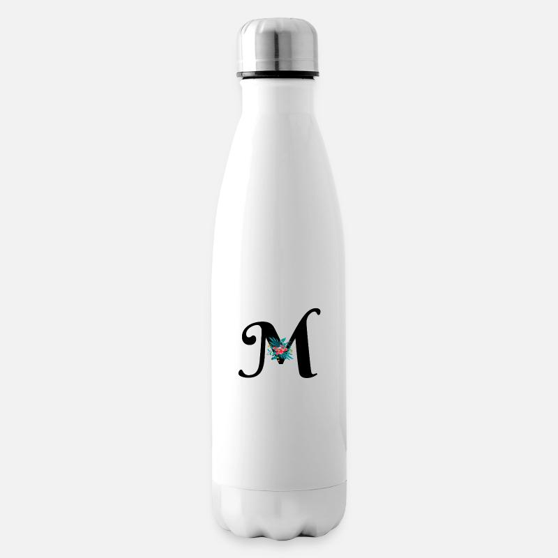 lettre M fleuris - Bouteille isotherme - blanc
