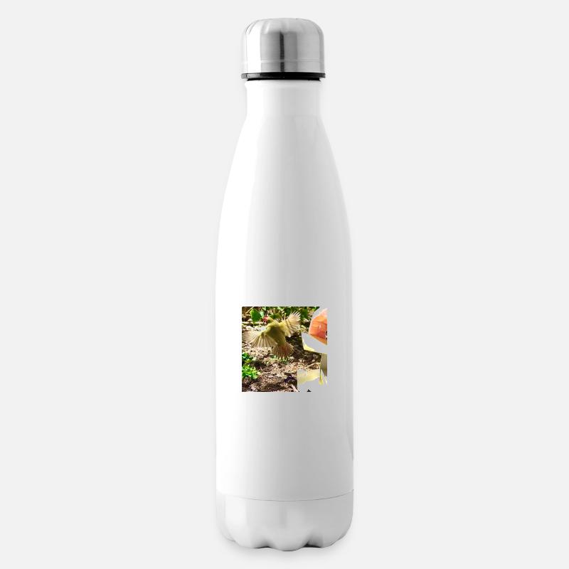 Loslassender Vogel in Voliere - Sternfink - Isolierflasche - Weiß
