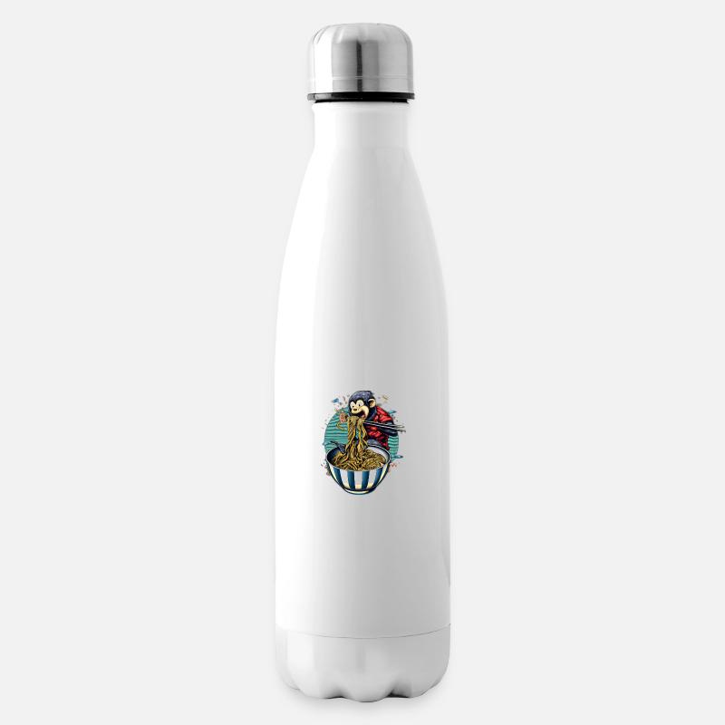 Süßer Affe genießt Ramen Nudeln Design - Isolierflasche - Weiß