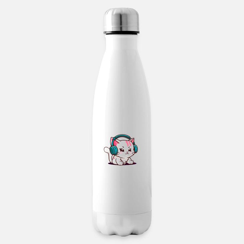 Süße Katze trägt Kopfhörer - Isolierflasche - Weiß