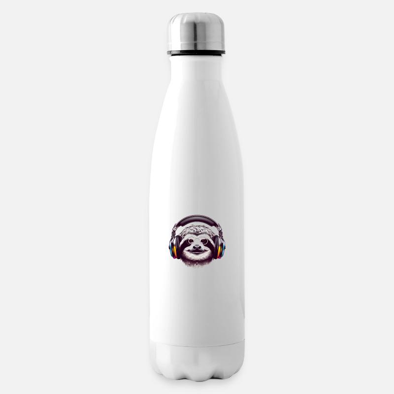 Faultier mit Brille und Kopfhörern hört Musik - Isolierflasche - Weiß