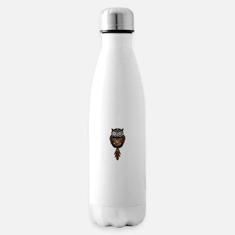 Chouette Steampunk avec horloge machine - Bouteille isotherme - blanc