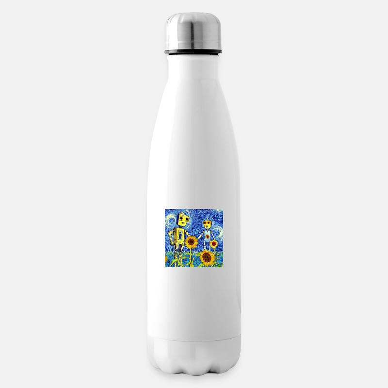 Händchenhaltende Roboter in einem Sonnenblumenfeld - Isolierflasche - Weiß